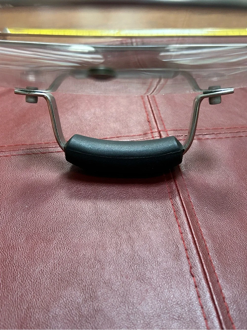 Clear Glass Pot Lid w/Black Handle - not just a knob!! 11.5” diameter. Vent hole